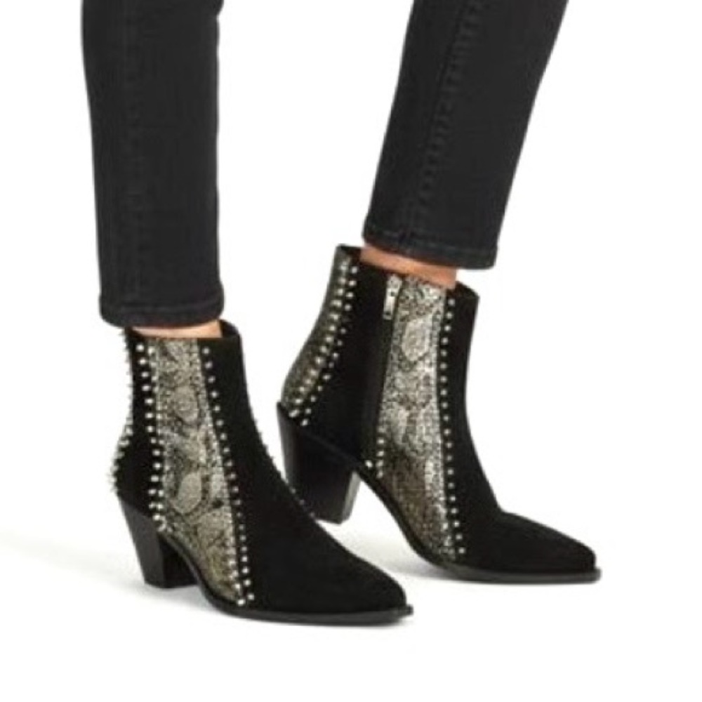 CHRISTIAN LOUBOUTIN My Guitar Donna 65 Black Suede Studded Ankle Booties Sz 38.5